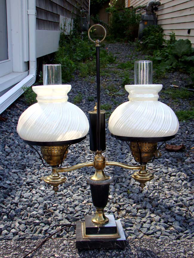 A beautiful double fluid lamp, now electrified, circa 1900-1920